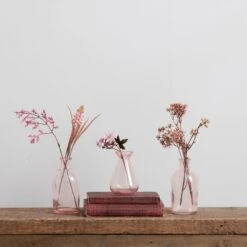Set Of 3 Artificial Pretty Boho Stems In Pink Glass Vases