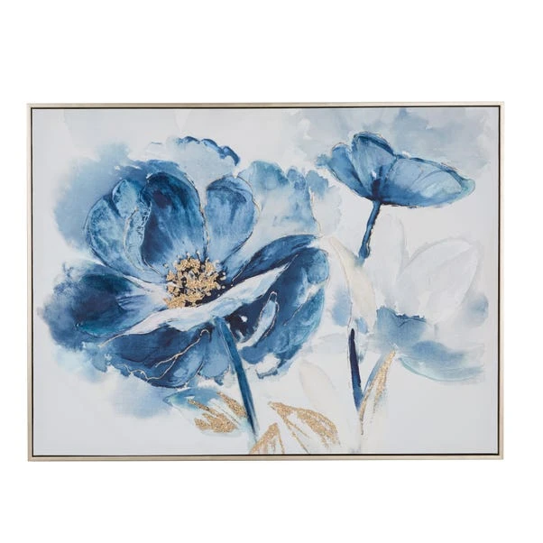 Gold Foil Blue Flower Framed Canvas 3 Gold Foil Blue Flower Framed Canvas - Image 3