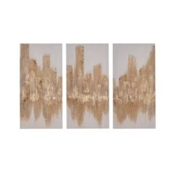 Set Of 3 Gold Foil Panel Canvases -Home Decor Shop 30766133 alt02