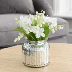 Artificial Lily Of The Valley Bouquet In Silver Metallic Vase -Home Decor Shop 30827284 alt02