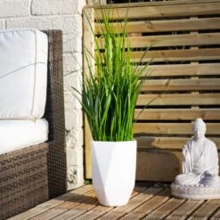 Artificial Grass In White Geometric Plant Pot -Home Decor Shop 30860964