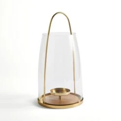 Gold And Wood Curved Lantern -Home Decor Shop 30864003 alt03