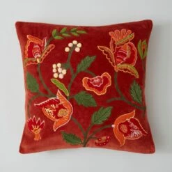 Embroidered Floral Velvet Cushion -Home Decor Shop 30864553 alt02