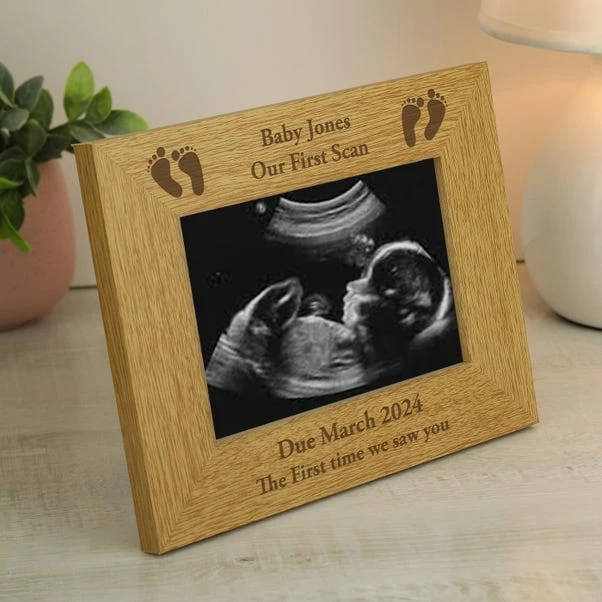 Personalised Oak Effect Baby Footprints Landscape Photo Frame 1 Personalised Oak Effect Baby Footprints Landscape Photo Frame