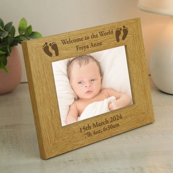 Personalised Oak Effect Baby Footprints Landscape Photo Frame 2 Personalised Oak Effect Baby Footprints Landscape Photo Frame - Image 2
