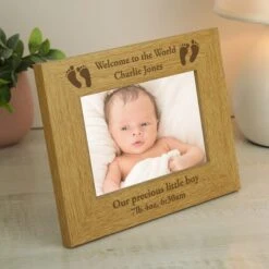 Personalised Oak Effect Baby Footprints Landscape Photo Frame 6 Personalised Oak Effect Baby Footprints Landscape Photo Frame -Home Decor Shop 30880824 alt02