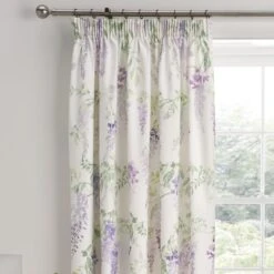 Wisteria Lilac 168 X 183cm Pencil Pleat Curtains With Tie Backs