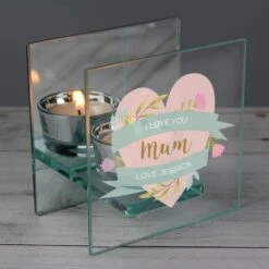 Personalised Floral Heart Mirrored Glass Tealight Holder -Home Decor Shop 30897488 alt03