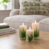 Set Of 3 LED Fern Pillar Candles