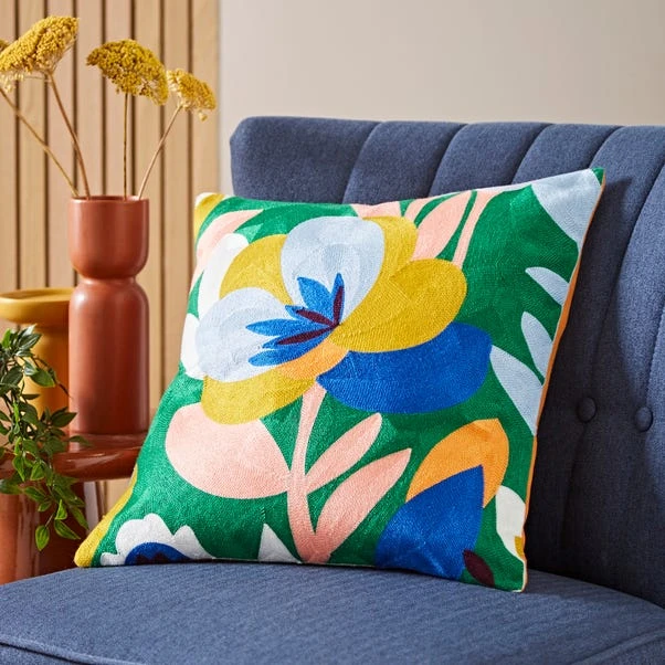 Elements Fieldsley Floral Crewel Square Cushion 1 Elements Fieldsley Floral Crewel Square Cushion