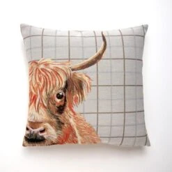 Highland Cow White Cushion