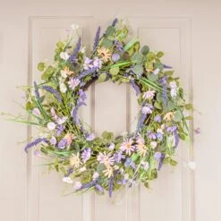 Artificial Spring Purple Florals Wreath