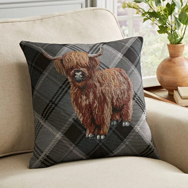 Highland Cow Tapestry Square Cushion 1 Highland Cow Tapestry Square Cushion