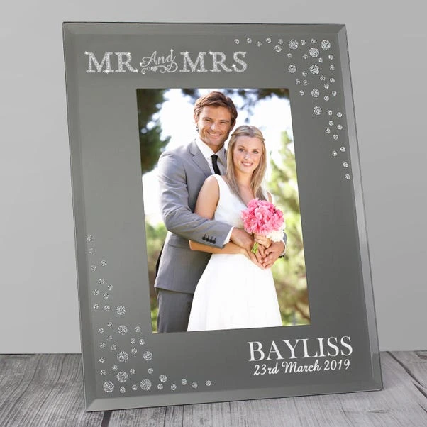 Personalised Mr And Mrs Diamante Glass Photo Frame 1 Personalised Mr And Mrs Diamante Glass Photo Frame