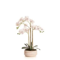 Artificial White Speckled Orchid In Beige Ceramic Plant Pot -Home Decor Shop 30913547 alt03