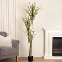 Artificial Yucca Tree In Black Plastic Plant Pot