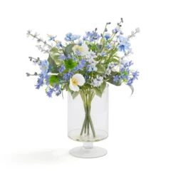 Artificial Blue Meadow Bouquet In Ribbed Glass Footed Vase -Home Decor Shop 30913774 alt02