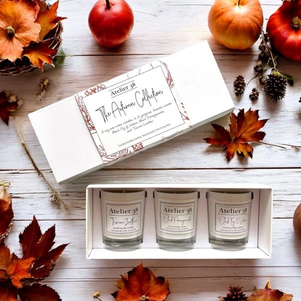 Atelier 38 Black Pomegranate, Black Fig & Vetiver, & Tuscan Leather Soy Votive Candle Gift Set 1 Atelier 38 Black Pomegranate, Black Fig & Vetiver, & Tuscan Leather Soy Votive Candle Gift Set