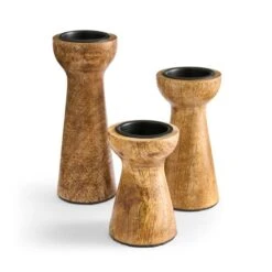 Set Of 3 Mango Wood Candle Holders -Home Decor Shop 30924473 alt02