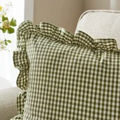 Gingham Frill Cotton Square Cushion Cover -Home Decor Shop 30927585 alt01