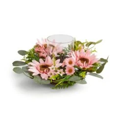 Artificial Pink Sunflower Candle Wreath -Home Decor Shop 30937661 alt02
