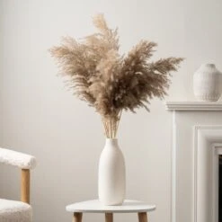 Pampas Grass In Ribbed Ceramic Vase