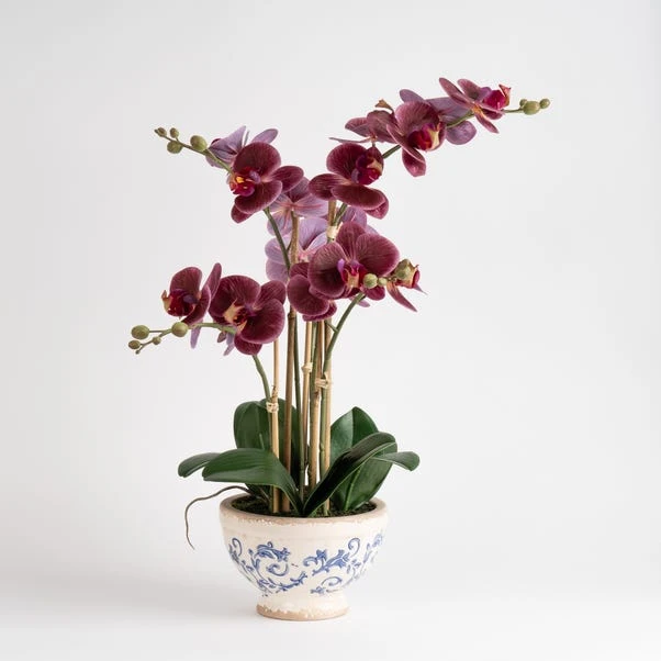Artificial Real Touch Dark Pink Phalaenopsis Orchid In Ceramic Plant Pot 5 Artificial Real Touch Dark Pink Phalaenopsis Orchid In Ceramic Plant Pot - Image 5