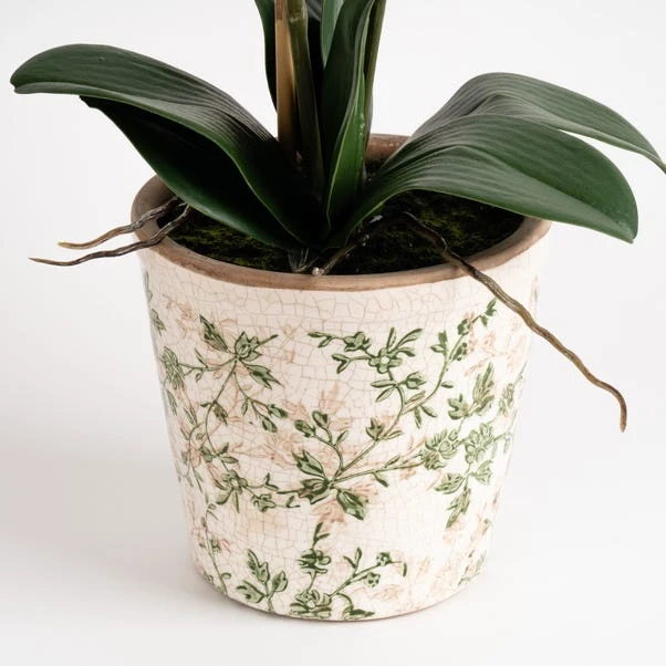 Artificial Real Touch Orange Phalaenopsis Orchid In Ceramic Plant Pot 4 Artificial Real Touch Orange Phalaenopsis Orchid In Ceramic Plant Pot - Image 4