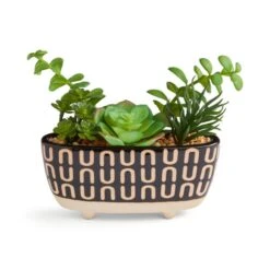 Artificial Succulents In Monochrome Patterned Plant Pot -Home Decor Shop 30958610 alt02