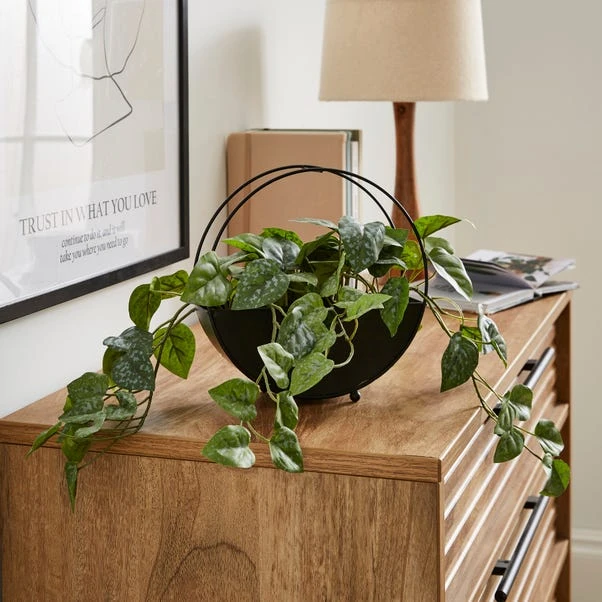 Artificial Trailing Plant In Round Metal Vase 1 Artificial Trailing Plant In Round Metal Vase