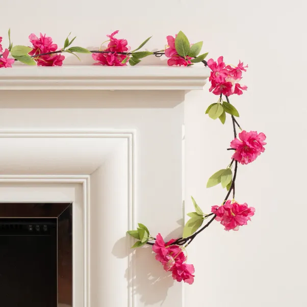 Set Of 2 Artificial Fuchsia Pink Blossom Garlands 1 Set Of 2 Artificial Fuchsia Pink Blossom Garlands