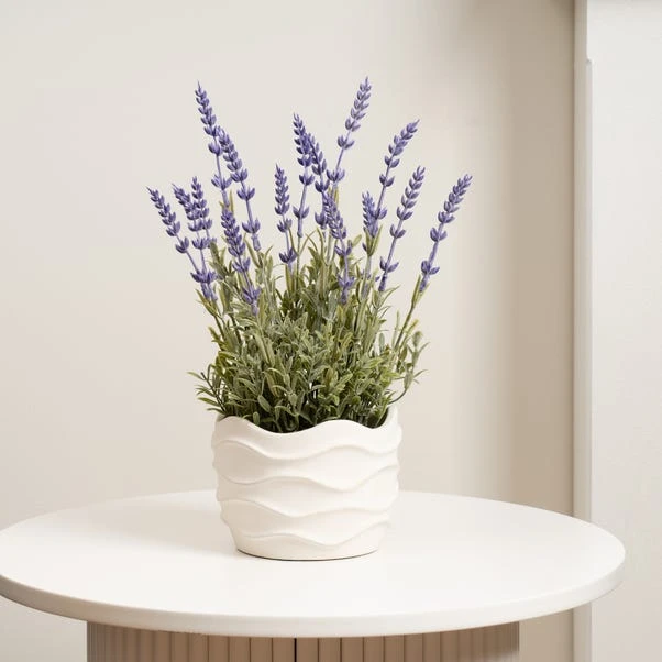 Artificial Lavender In Wavy Cement Plant Pot 1 Artificial Lavender In Wavy Cement Plant Pot