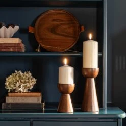 Set Of 2 Harvey Walnut Wooden Candle Holders