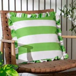 Palm Royal Stripe Ruffle Outdoor Square Cushion