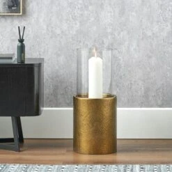 Metal & Glass Pedestal Hurricane Candle Holder -Home Decor Shop 30983144