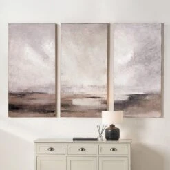 Set Of 3 Grey Abstract Black Framed Canvases