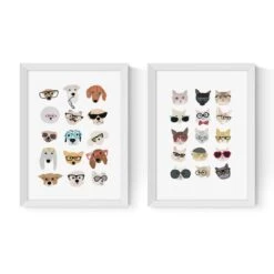 East End Prints Set Of 2 Cats And Dogs In Glasses Prints -Home Decor Shop 30983625 alt01