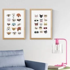 East End Prints Set Of 2 Cats And Dogs In Glasses Prints -Home Decor Shop 30983669