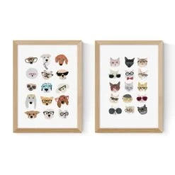 East End Prints Set Of 2 Cats And Dogs In Glasses Prints -Home Decor Shop 30983669 alt01