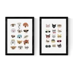 East End Prints Set Of 2 Cats And Dogs In Glasses Prints -Home Decor Shop 30983746 alt01